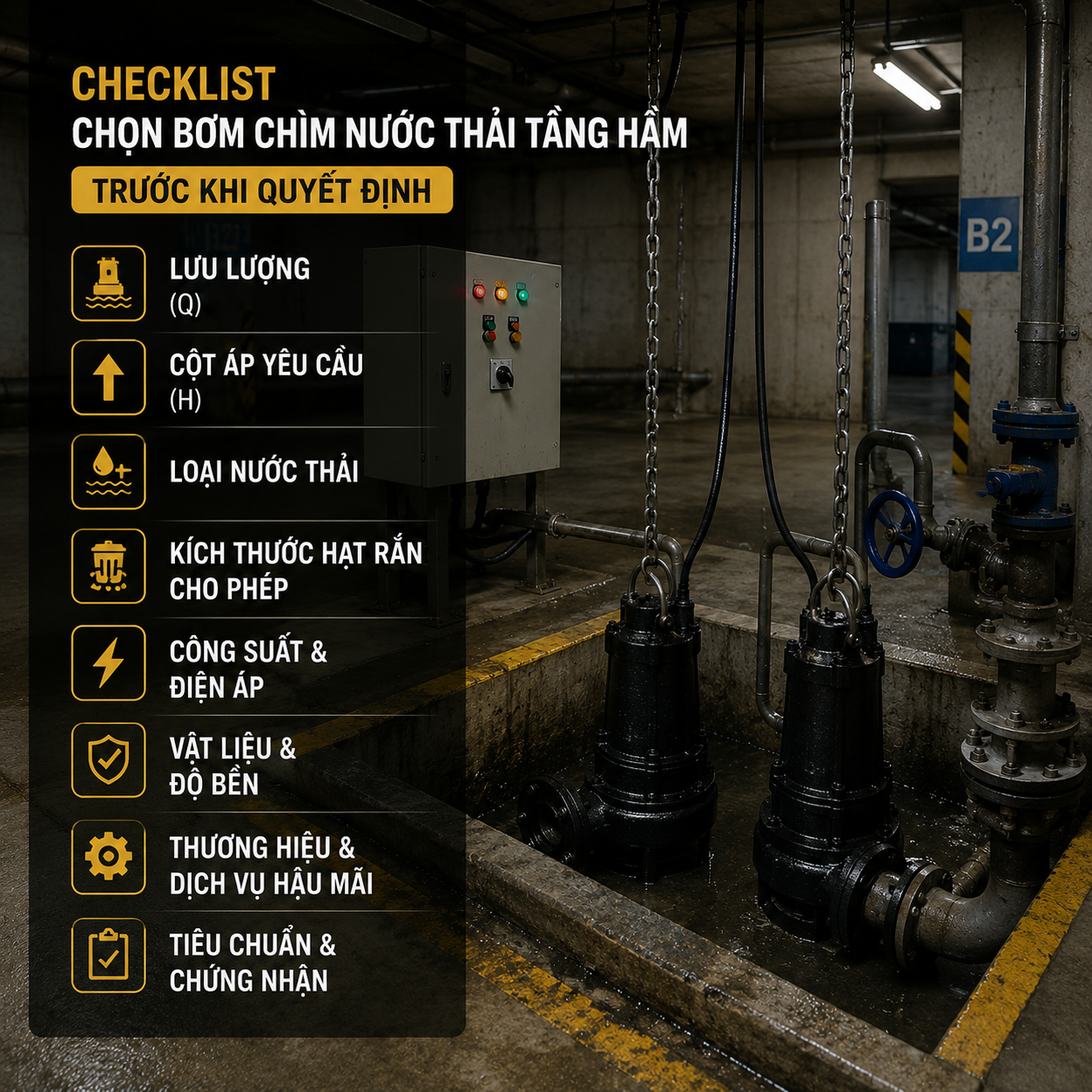 Tiêu chí chọn bơm nước thải tầng hầm