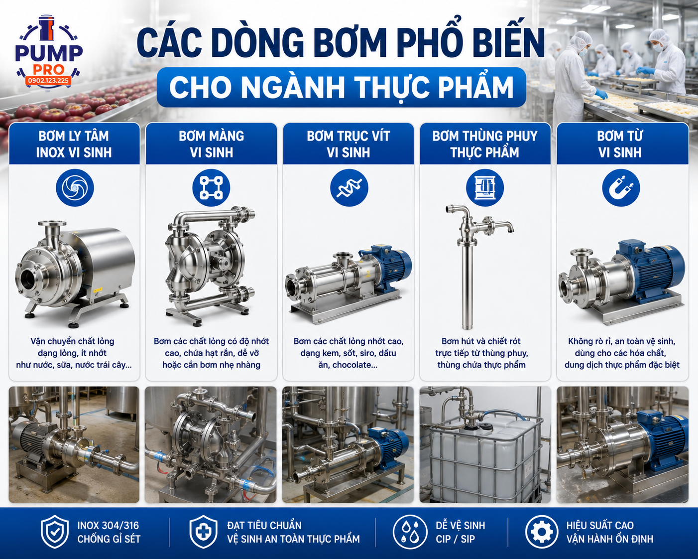 Hướng dẫn chọn bơm đúng tiêu chuẩn vệ sinh cho nhà máy thực phẩm