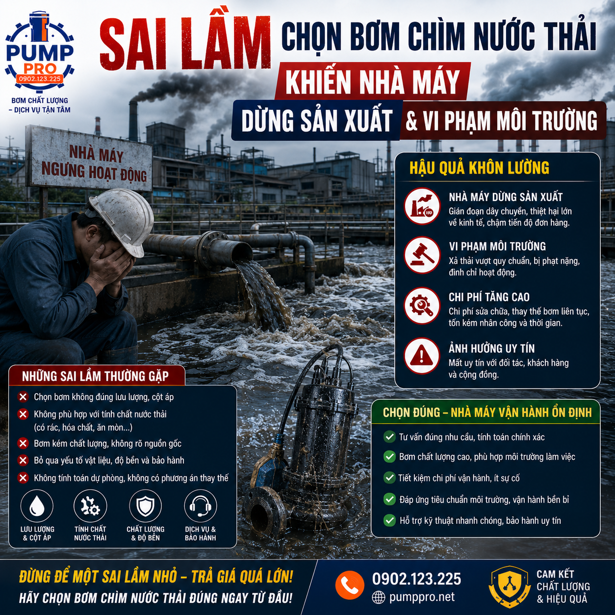 5 sai lầm phổ biến khi chọn bơm chìm nước thải công nghiệp khiến nhà máy tốn tiền sửa chữa
