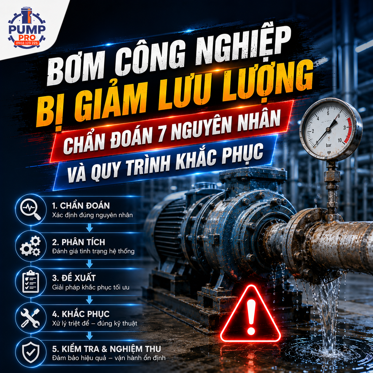 Bơm Công Nghiệp Bị Giảm Lưu Lượng — Chẩn Đoán 7 Nguyên Nhân Và Quy Trình Khắc Phục – Pump Pro