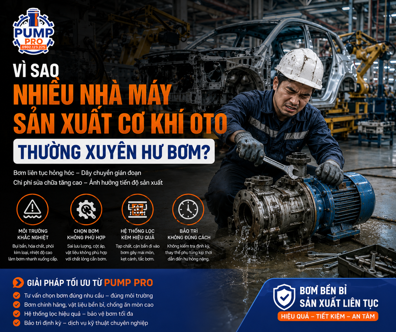 Vì sao nhiều nhà máy sản xuất cơ khi hư bơm? Pump Pro