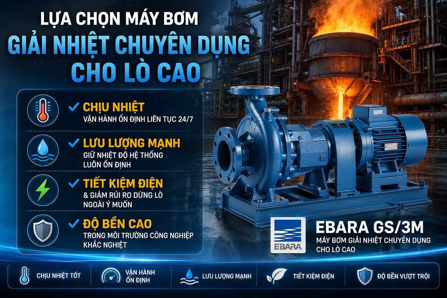 Máy bơm giải nhiệt lò cao cho Ngành luyện kim, gang thép và nhôm | Giải Pháp Ổn Định Hệ Thống, Giảm Rủi Ro Dừng Lò – Pum