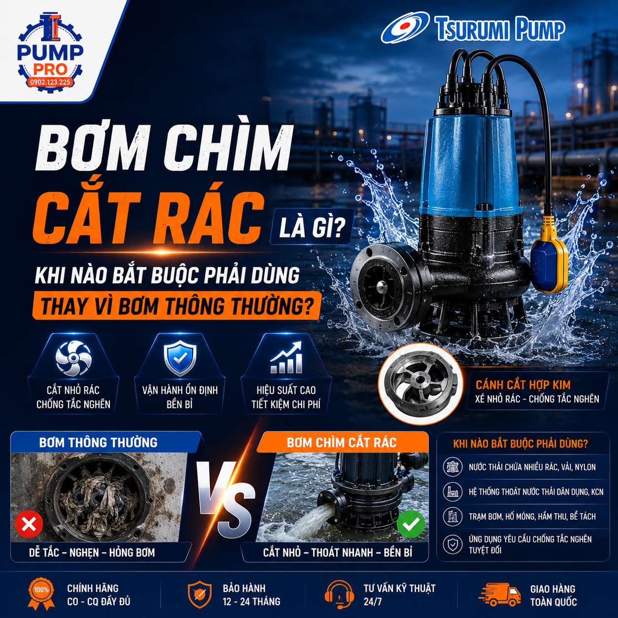 Bơm chìm cắt rác Tsumuri chính hãng từ Pump Pro