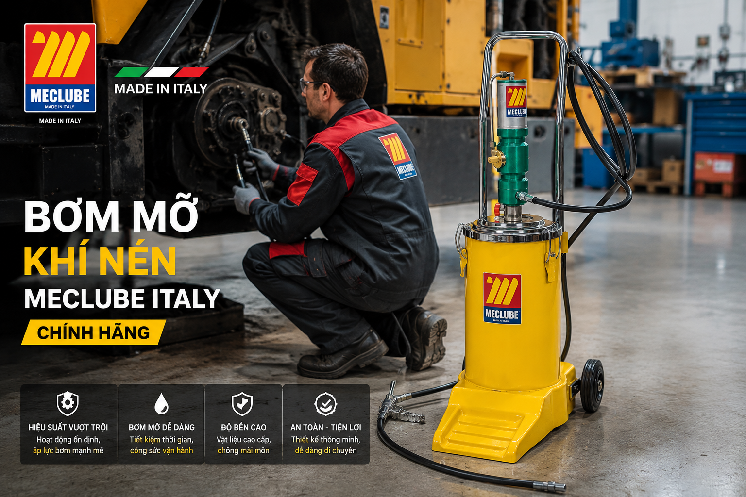 bơm mỡ khí nén Meclube Italy chính hãng