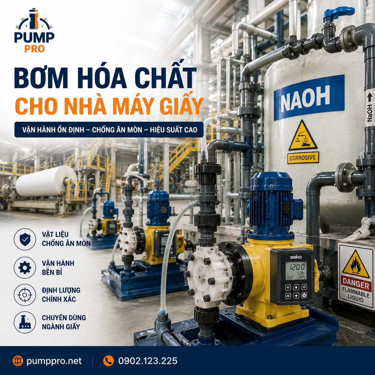 Bơm hóa chất cho nhà máy giấy in ấn | Pump Pro
