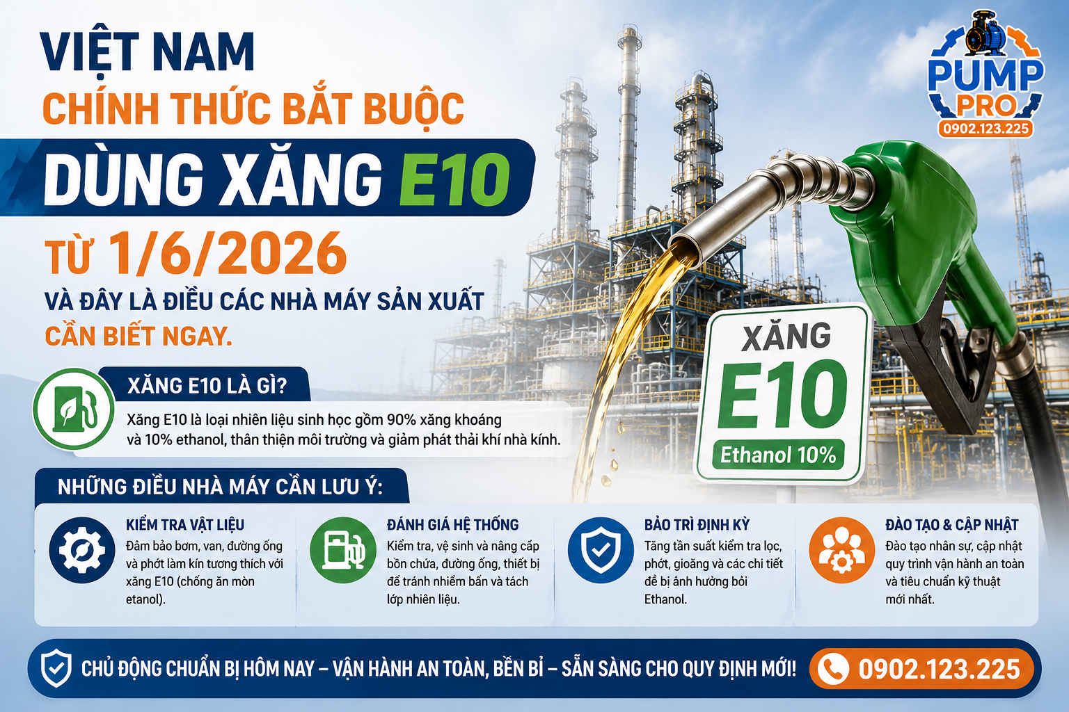 Giải pháp từ Pump Pro đối với bơm dùng xăng E10