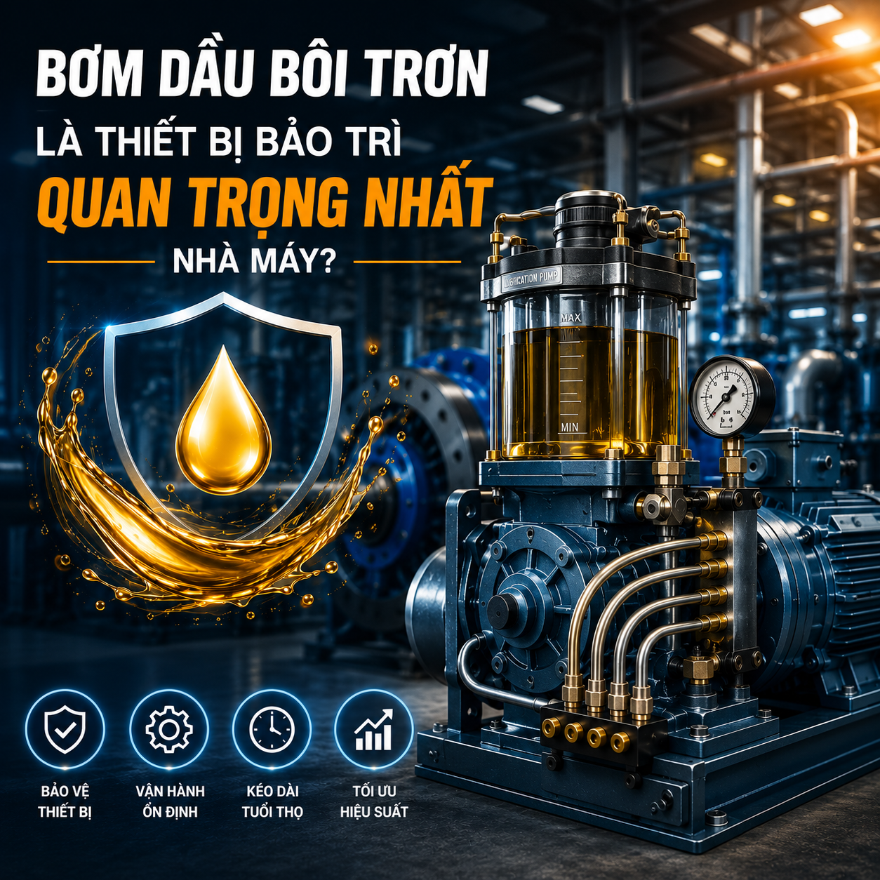 Bơm Dầu Bôi Trơn Công Nghiệp — Giải Pháp Toàn Diện Cho Nhà Máy & Thiết Bị 2026 – Pump Pro