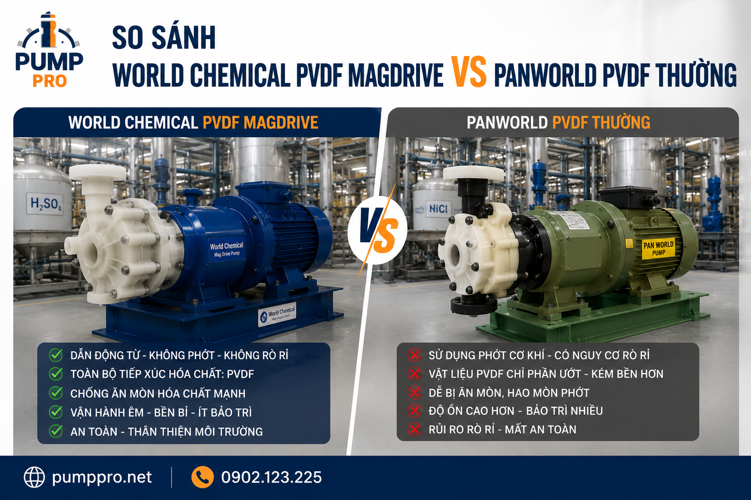 So sánh bơm hóa chất cho nghành mạ điện | Pump Pro