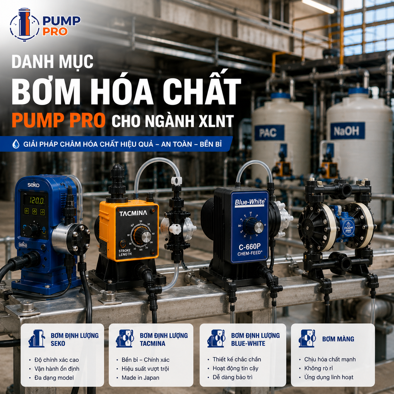 bơm hóa chất xử lý nước thải XLNT QCVN 40 PAC NaOCl