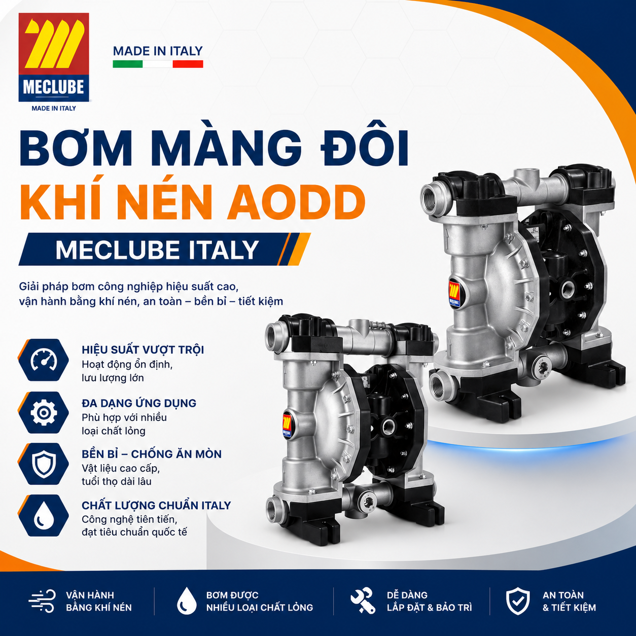 Bơm Màng Đôi Khí Nén AODD Meclube Italy từ Pump Pro