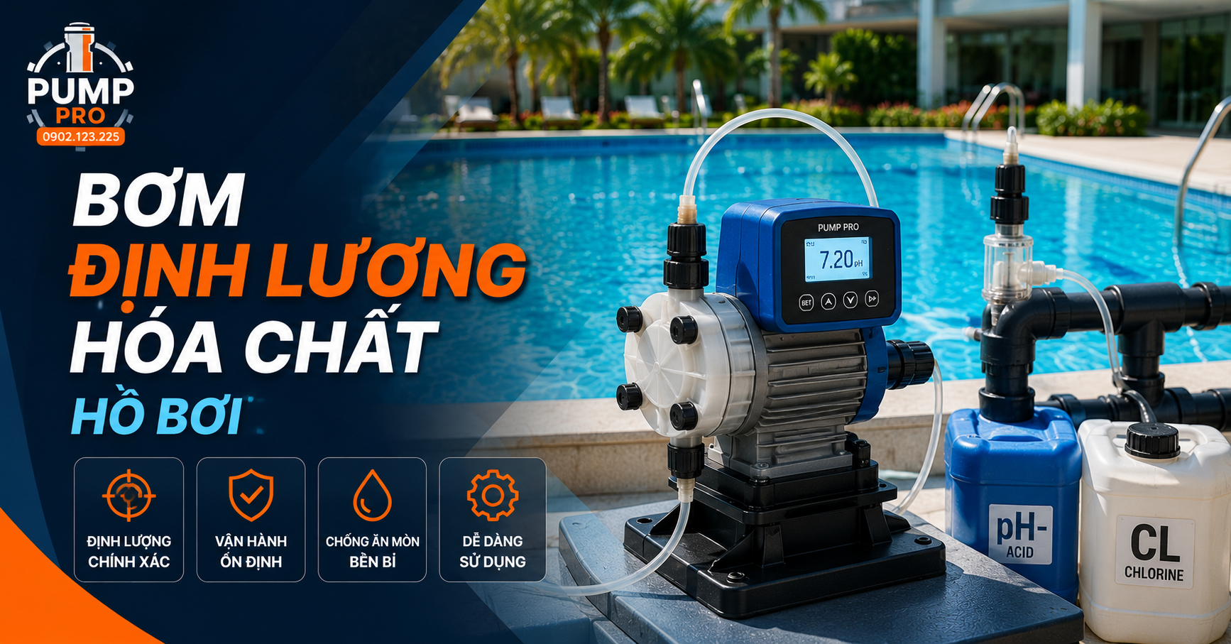 Bơm định lượng hóa chất hồ bơi