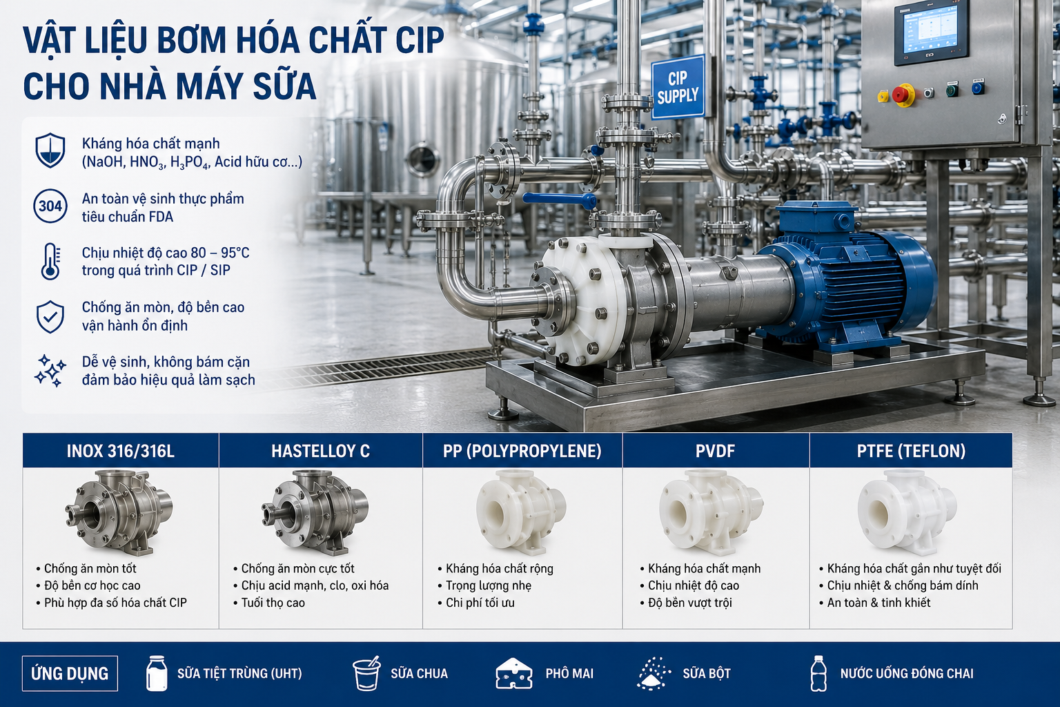 Vật liệu bơm cho Nhà Máy Sữa | Pump Pro