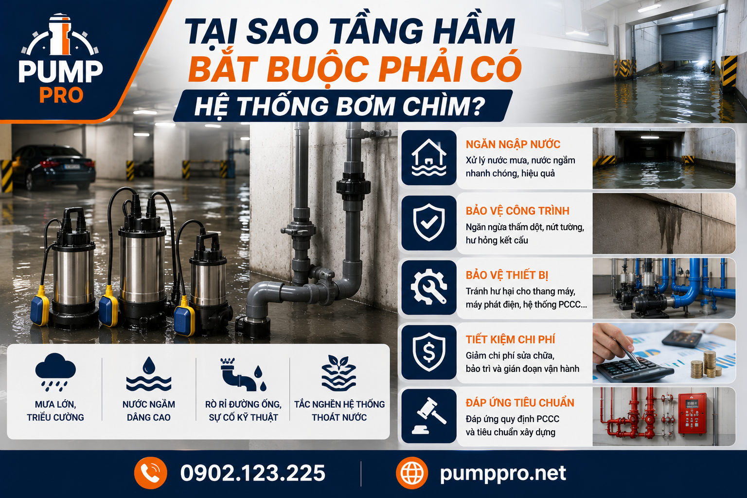 Tại sao tầng hầm phải có máy bơm chìm