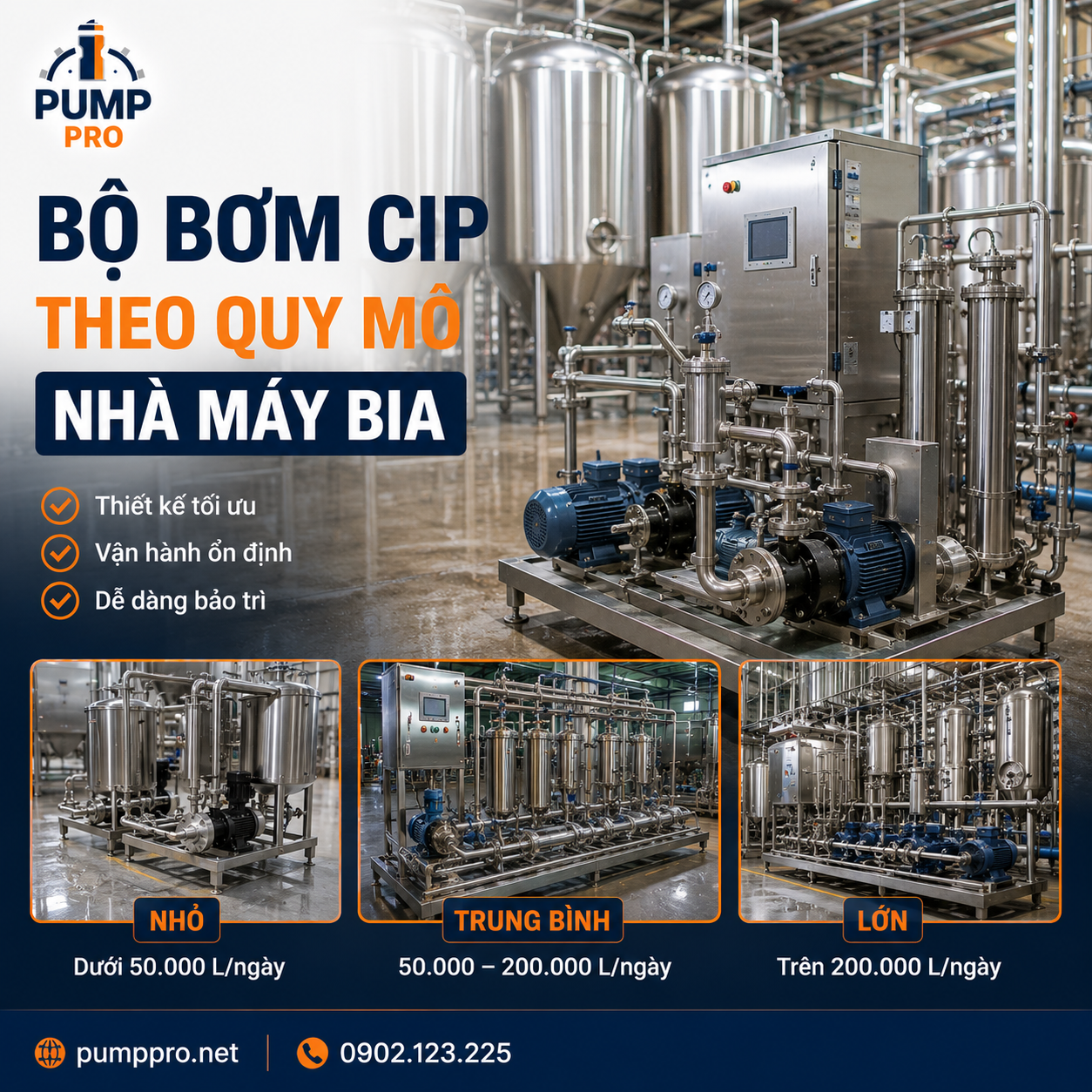 Bộ Bơm CIP cho nhà máy Bia | Pump Pro