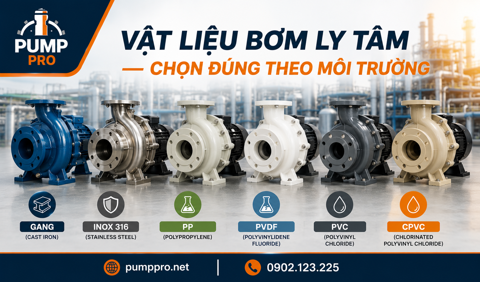 Vật liệu bơm ly tâm chọn đúng môi trường | Pump Pro