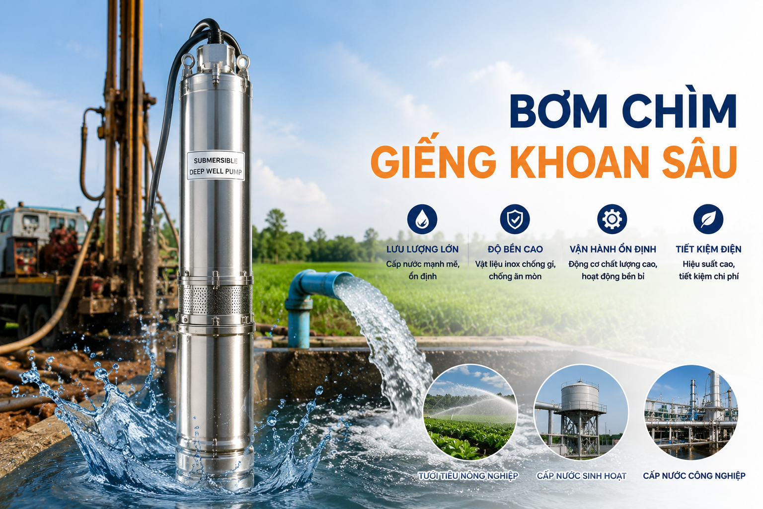 Bơm chìm giếng khoan sâu Pump Pro