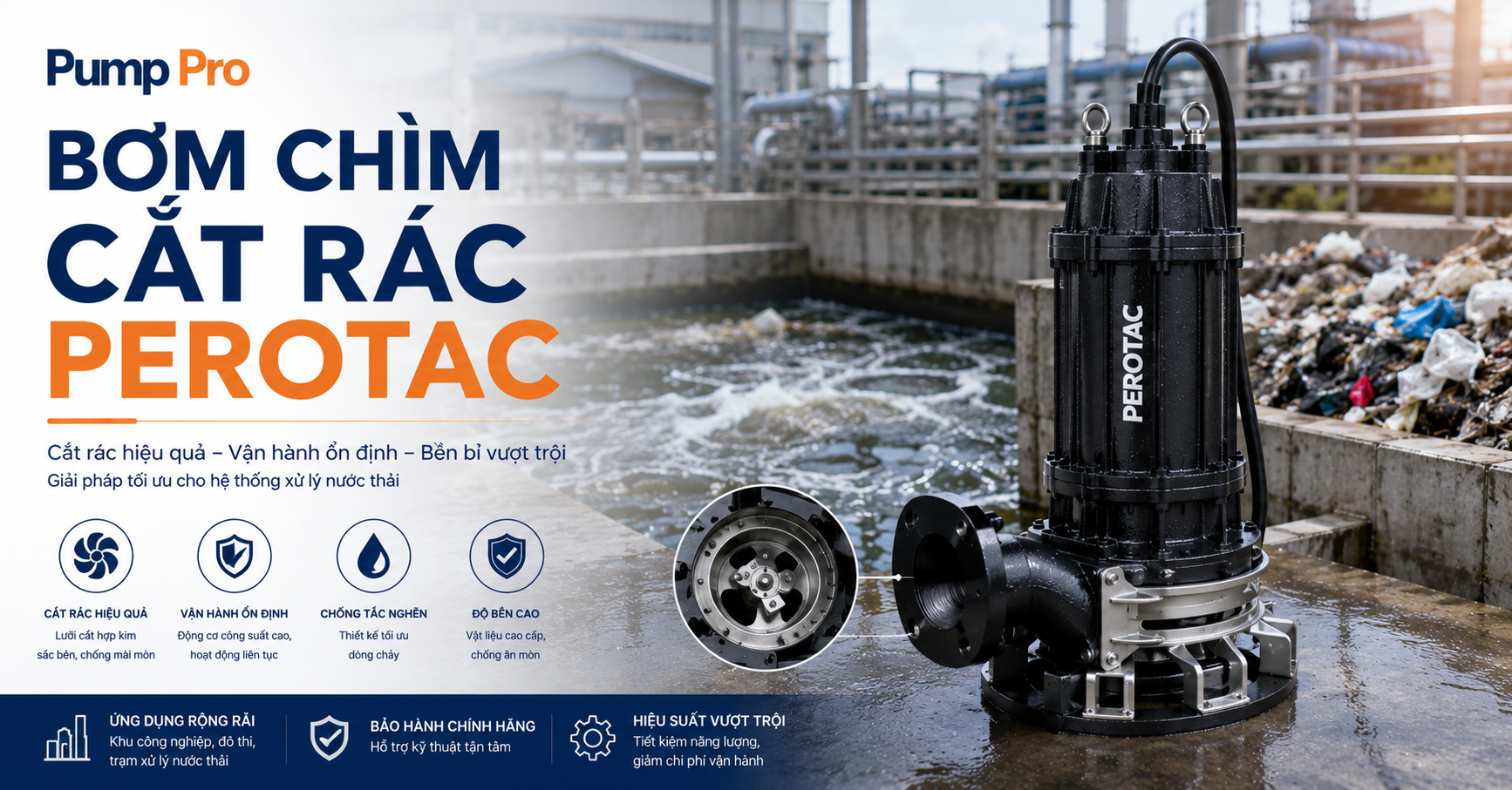 Bơm chìm cắt rác cho nước thải đông đặc mỡ