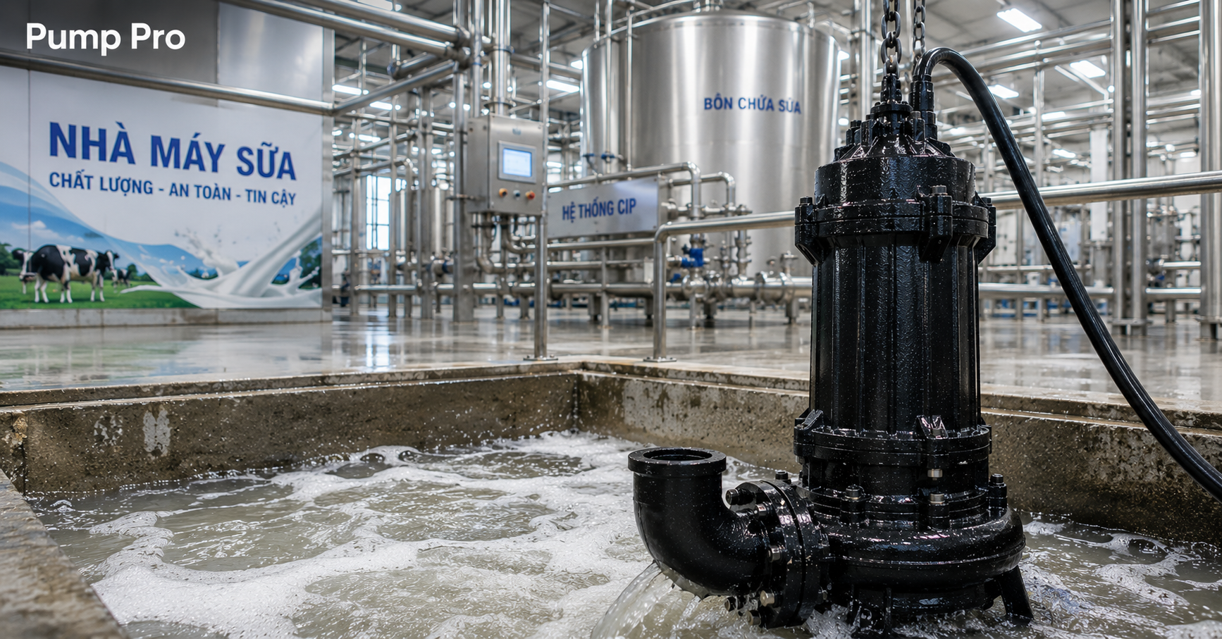 Bó trí bơm chìm perotac tại nhà máy sữa | Pump Pro