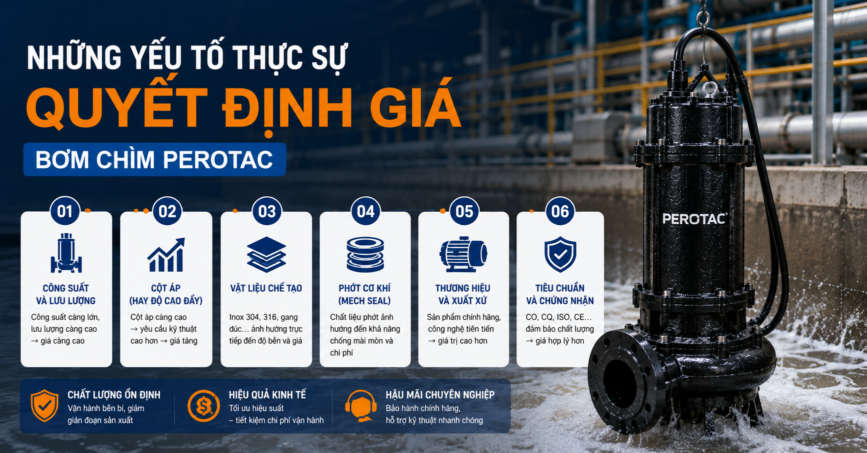 Những yếu tố quyết định giá bơm chìm Perotac | Pump Pro