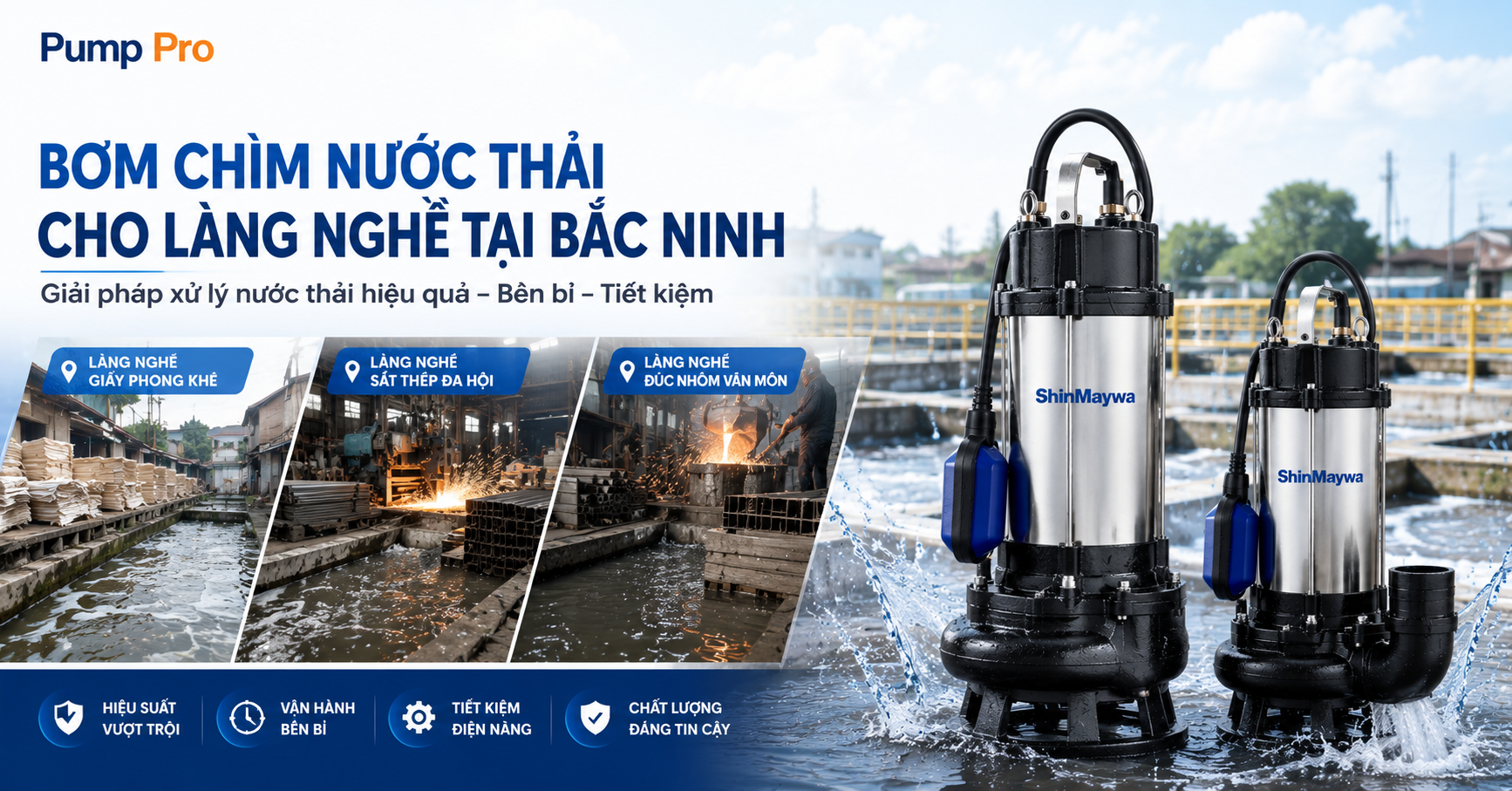 Bơm chìm nước thải cho làng nghề tại Bắc Ninh