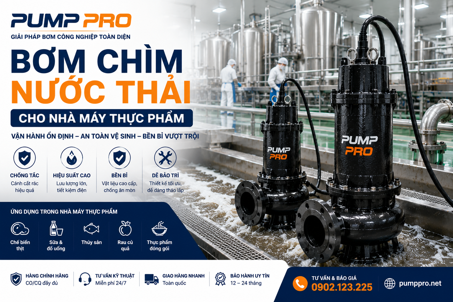 Bơm chìm tại nhà máy thực phẩm