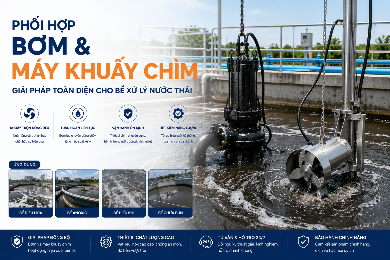 Phối hợp bơm với máy khuấy chìm