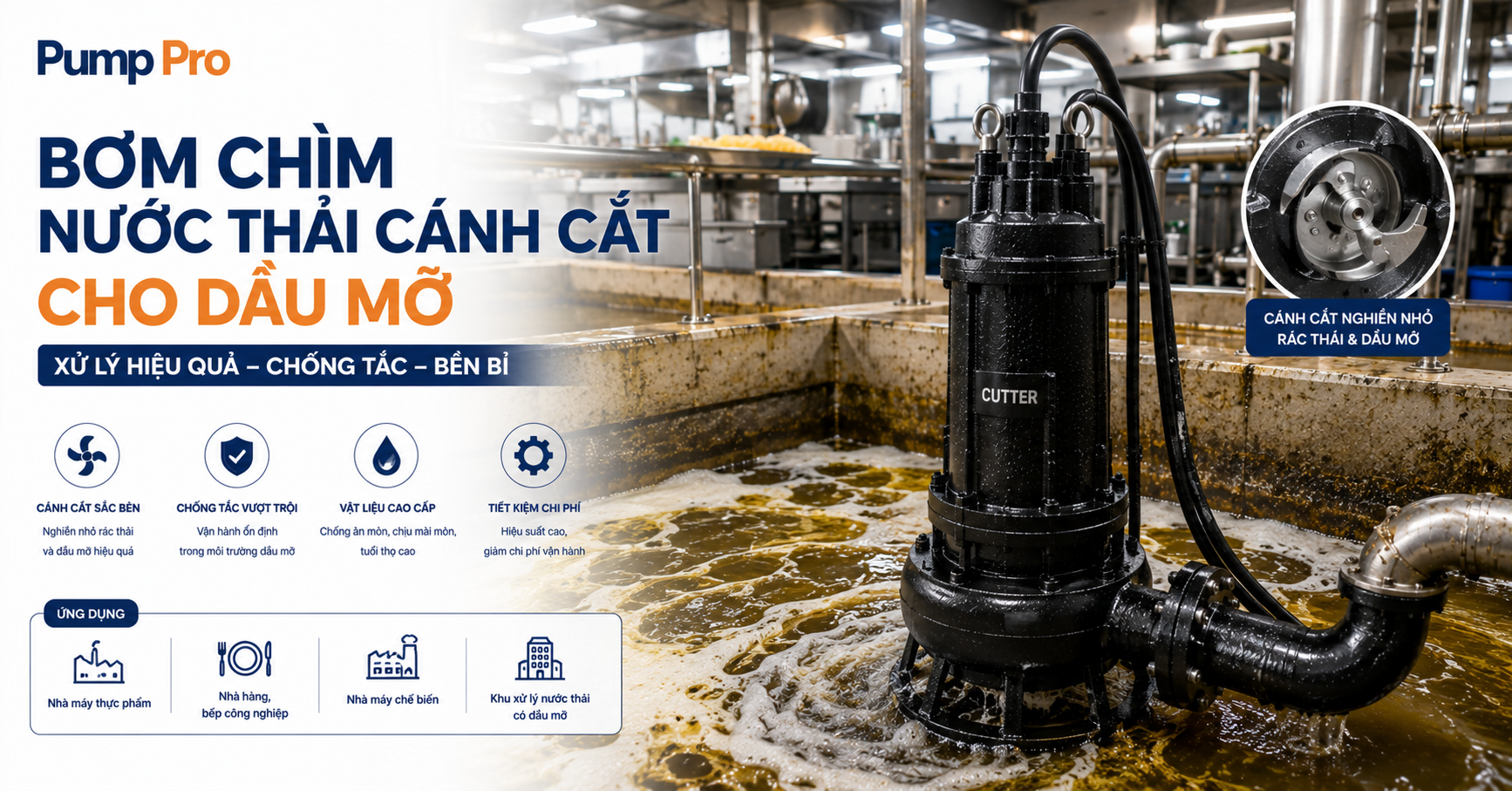 bơm chìm nước thải có dầu mỡ công nghiệp