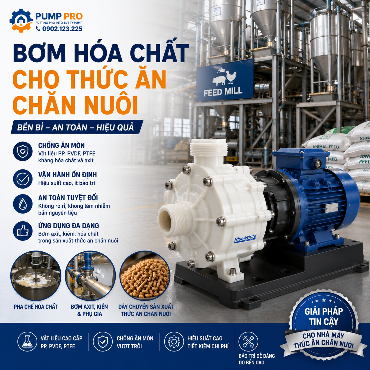 Bơm Hóa Chất cho Nhà Máy Thức Ăn Chăn Nuôi | Pump Pro