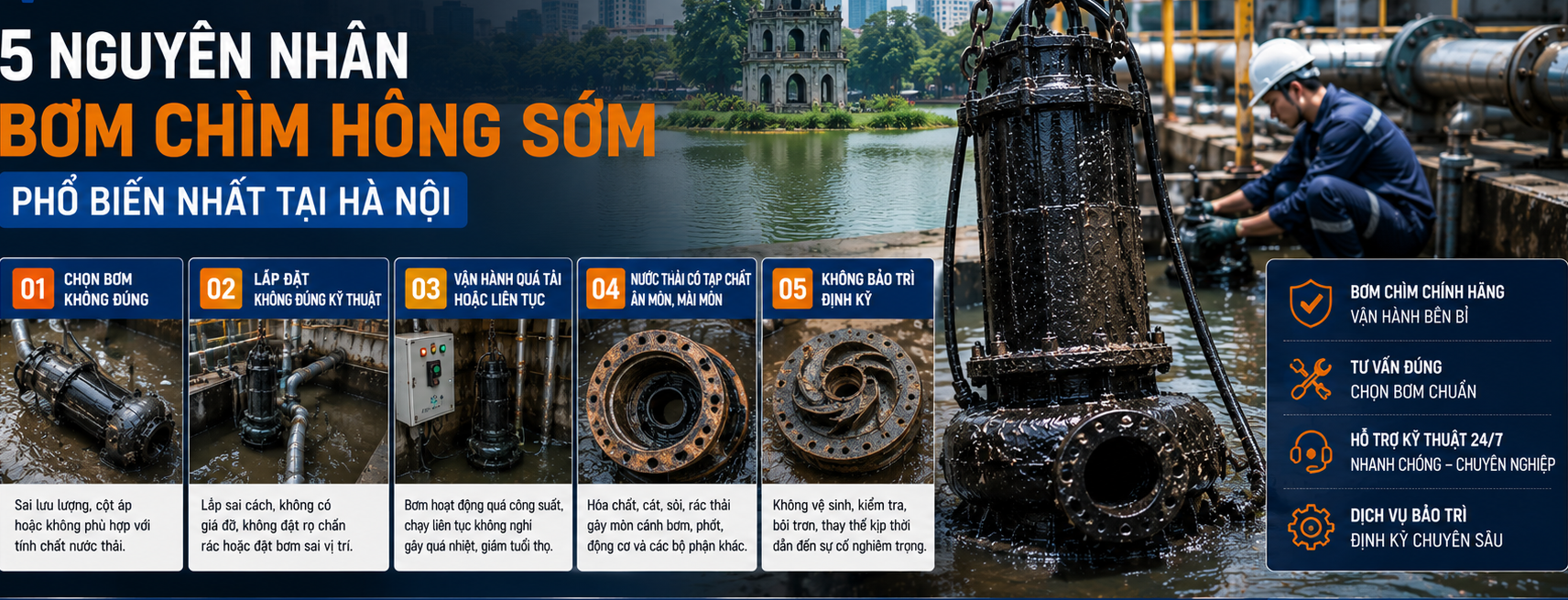 Nguyên nhân gây hỏng bơm chìm nước thải | Pump Pro