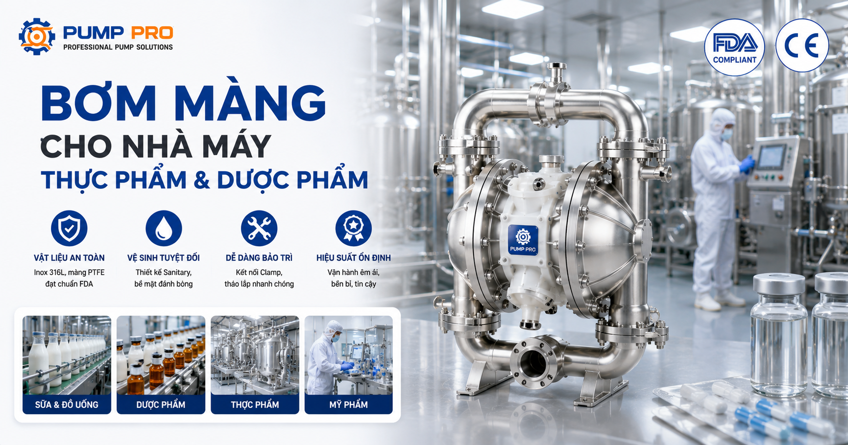 Bơm màng cho nhà máy thực phẩm và dược phẩm | Pump Pro