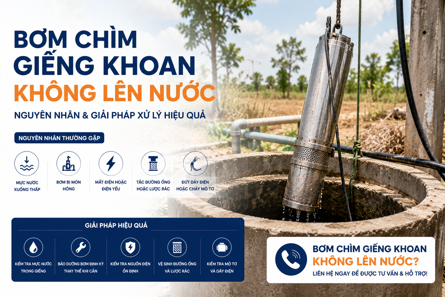 Bơm Chìm Giếng Khoan Không Lên Nước