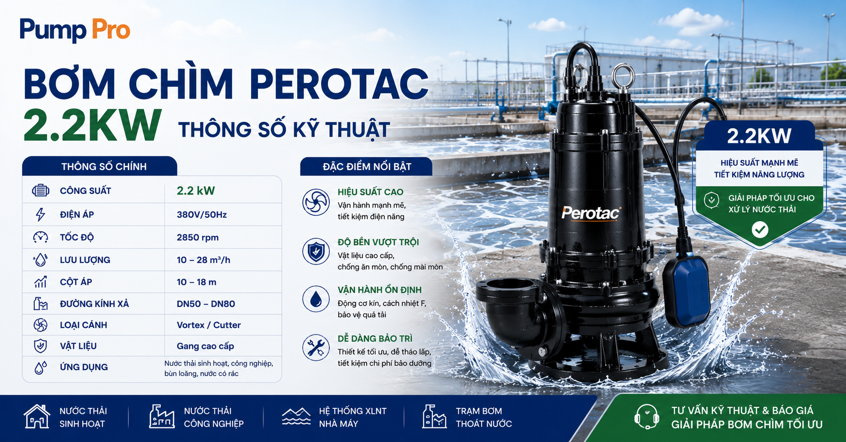 Thông số bơm chìm Perotac 2.2kw