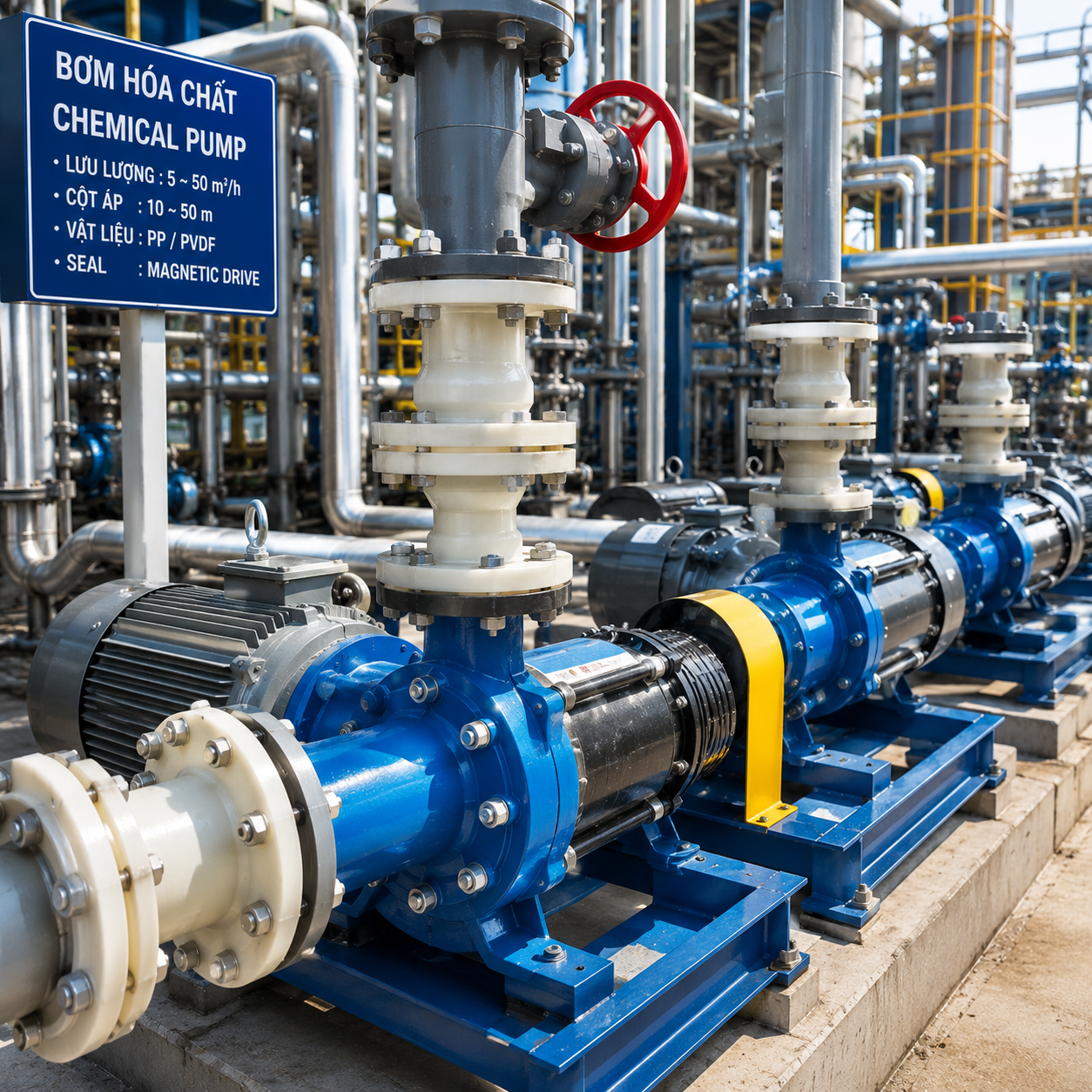 Bơm Hóa Chất Cho Ngành Sản Xuất Hóa Chất — Giải Pháp PVDF Magdrive, AODD ATEX Và Trục Vít – Pump Pro