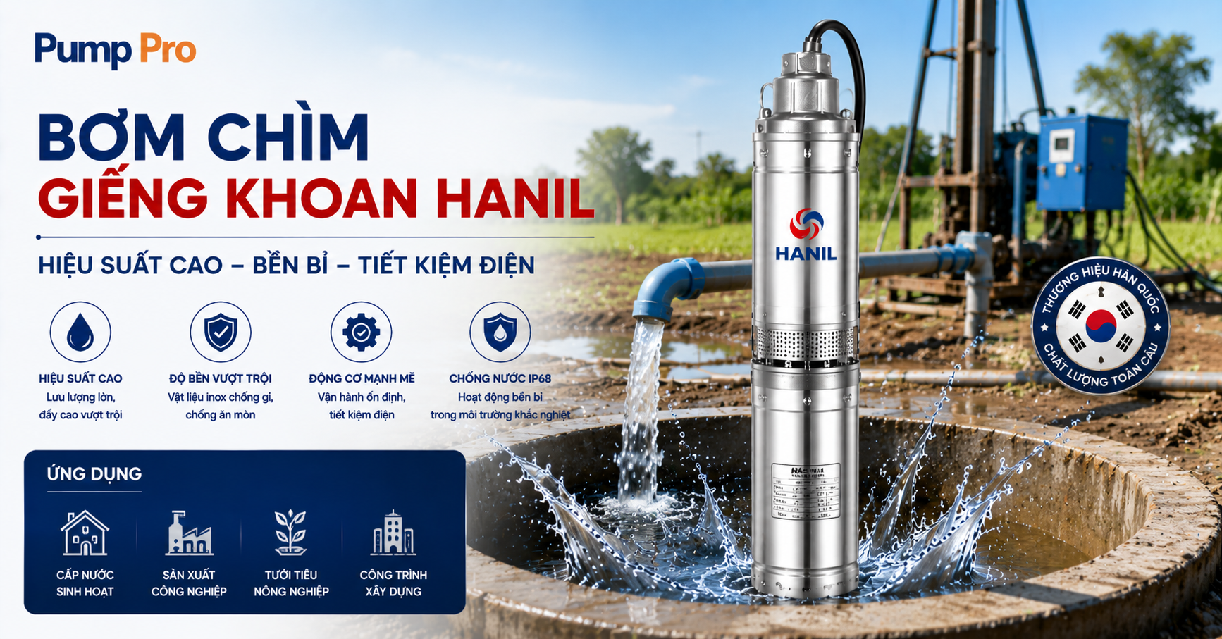 so sánh bơm chìm giếng khoan Showfou và Hanil