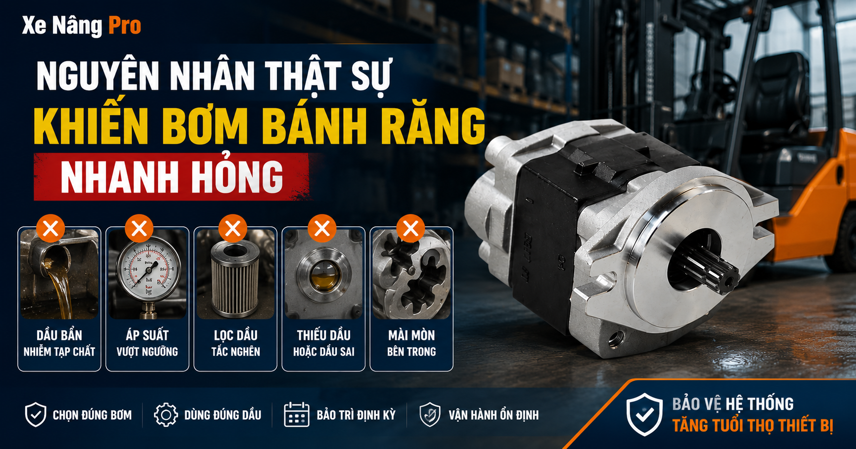 Dấu hiệu bơm thủy lực xe nâng hỏng