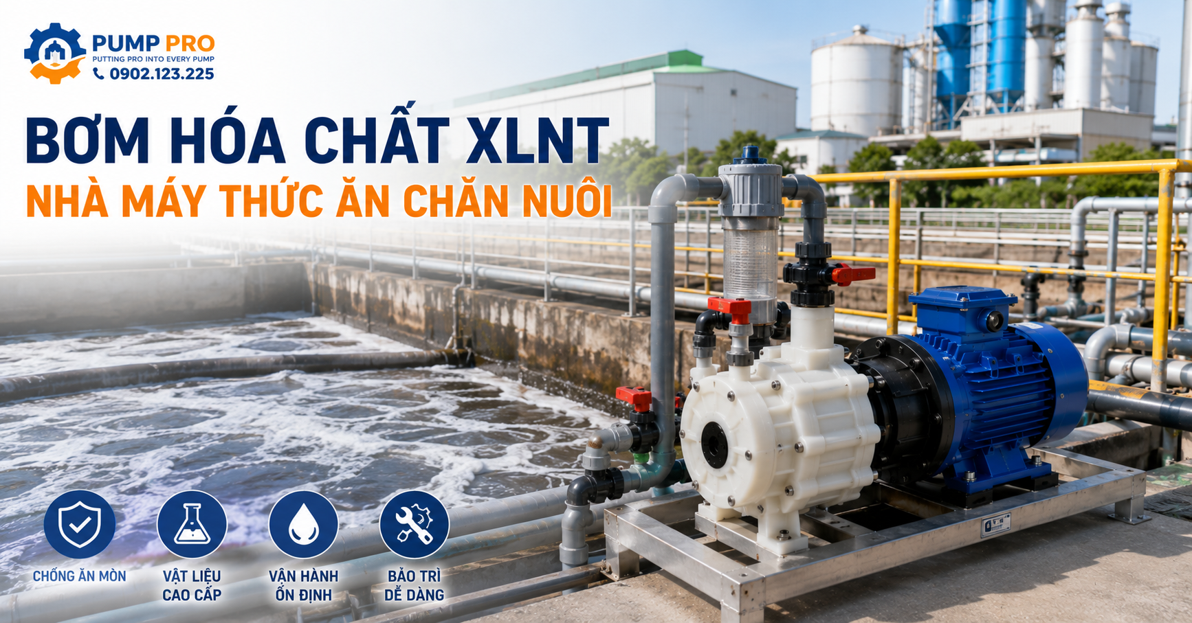 Bơm hóa chất trong hệ xử lý nước thải nhà máy công nghiệp