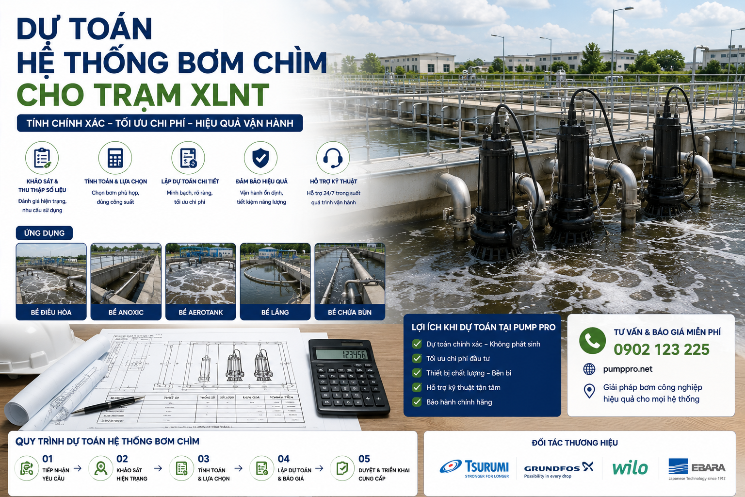 Dự toán bơm chìm trạm XLNT chuẩn TCVN 7957:2008