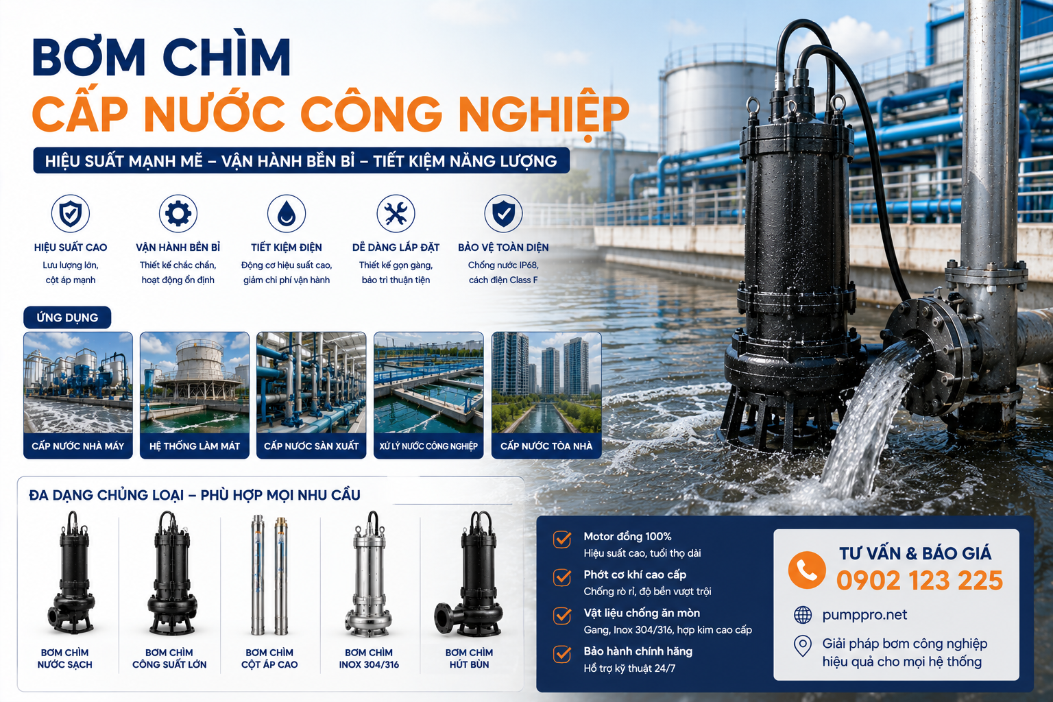 Bơm chìm cấp nước công nghiệp cho bể ngầm nhà máy