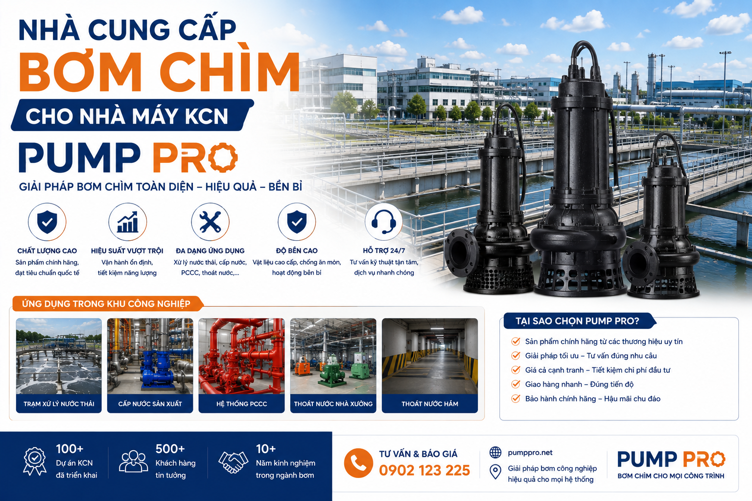 Nhà cung cấp bơm chìm cho nhà máy KCN Pump Pro