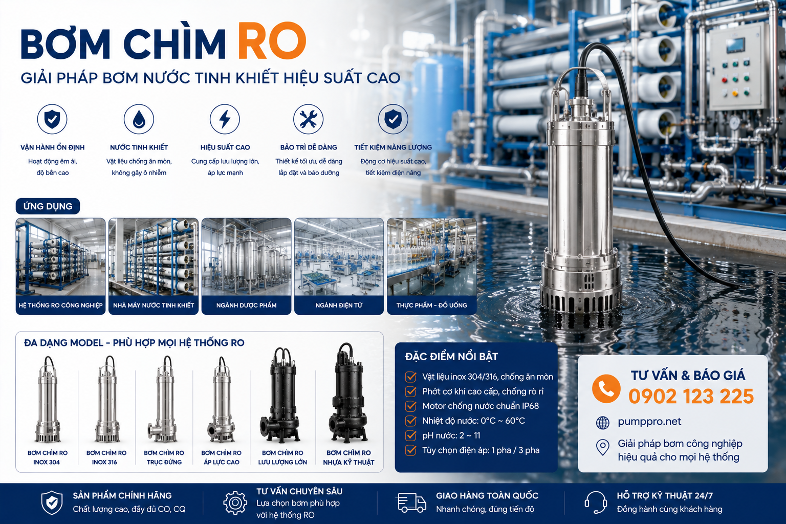 bơm chìm RO cấp nguồn hệ thống lọc thẩm thấu ngược