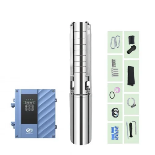 Máy bơm nước năng lượng mặt trời không chổi than AC/DC làm mát bằng nước 4 inch với bộ điều khiển bên ngoài có cánh quạt S/S | Pump Pro