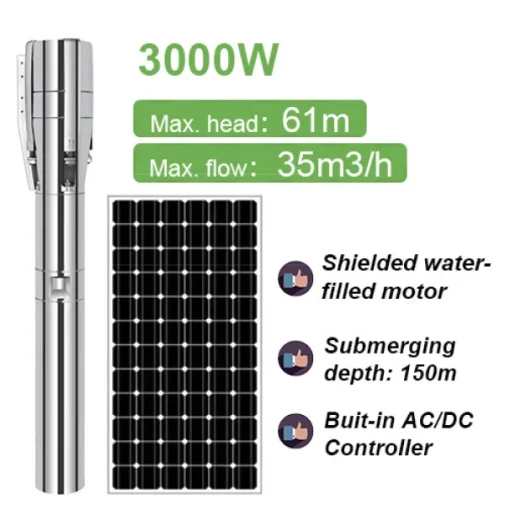 Hệ thống bơm giếng chạy bằng năng lượng mặt trời AC/DC lưu lượng lớn 3000W | Pump Pro