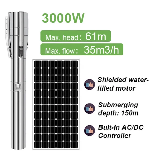 Hệ thống bơm giếng chạy bằng năng lượng mặt trời AC/DC lưu lượng lớn 3000W Hệ thống bơm giếng chạy bằng năng lượng mặt trời AC/DC lưu lượng lớn 3000W | Pump Pro