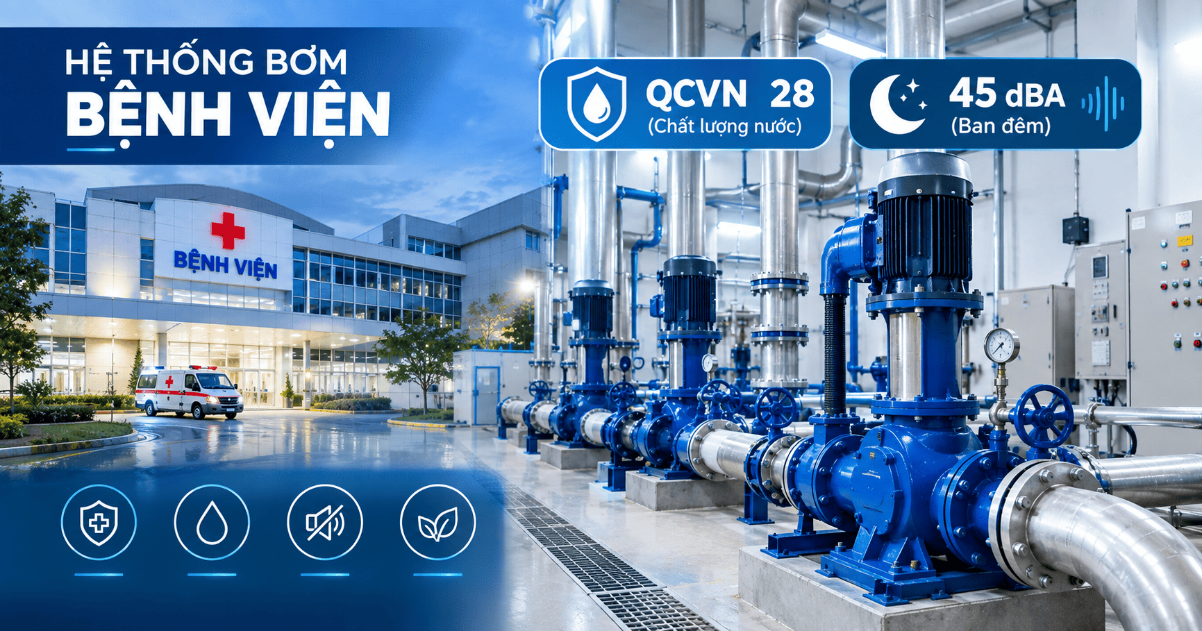 Hệ Thống Bơm Bệnh Viện: QCVN 28 Và 45 dBA Đêm
