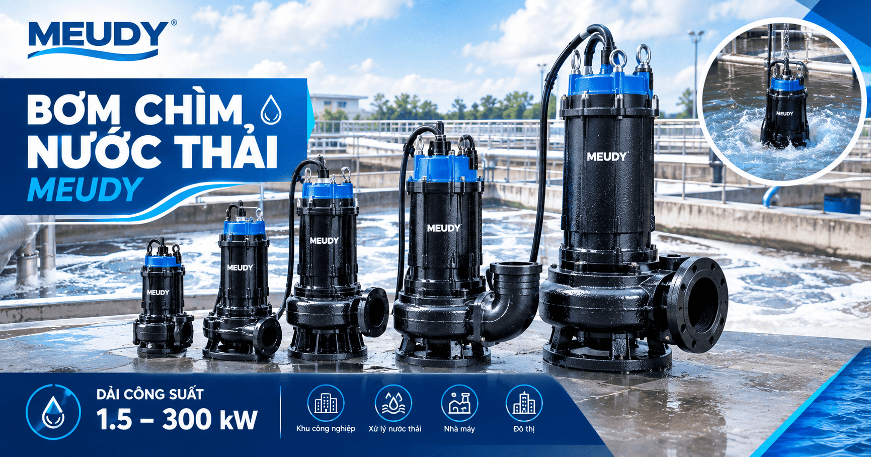 Bơm Chìm Nước Thải Meudy Theo Công Suất