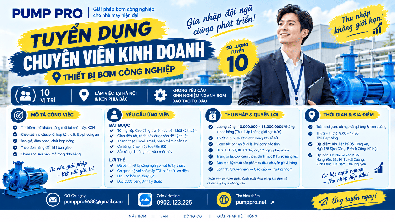 Pump Pro tuyển 10 Chuyên viên Kinh doanh
