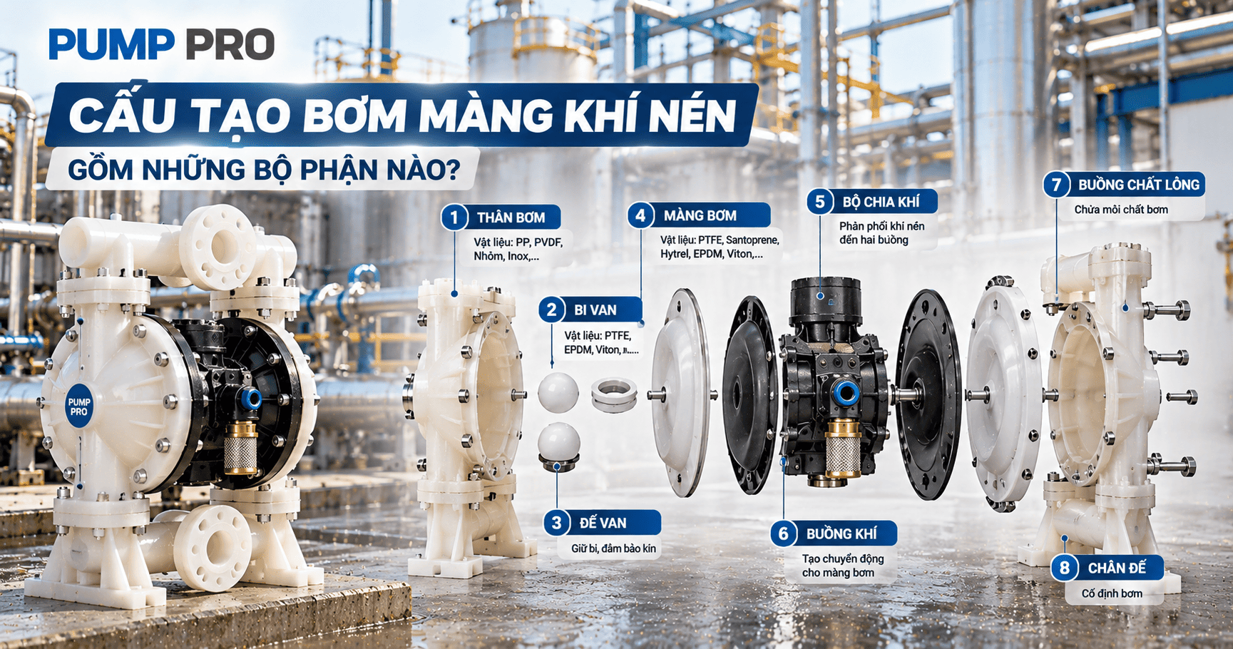Cấu Tạo Bơm Màng Khí Nén Gồm Những Bộ Phận Nào?
