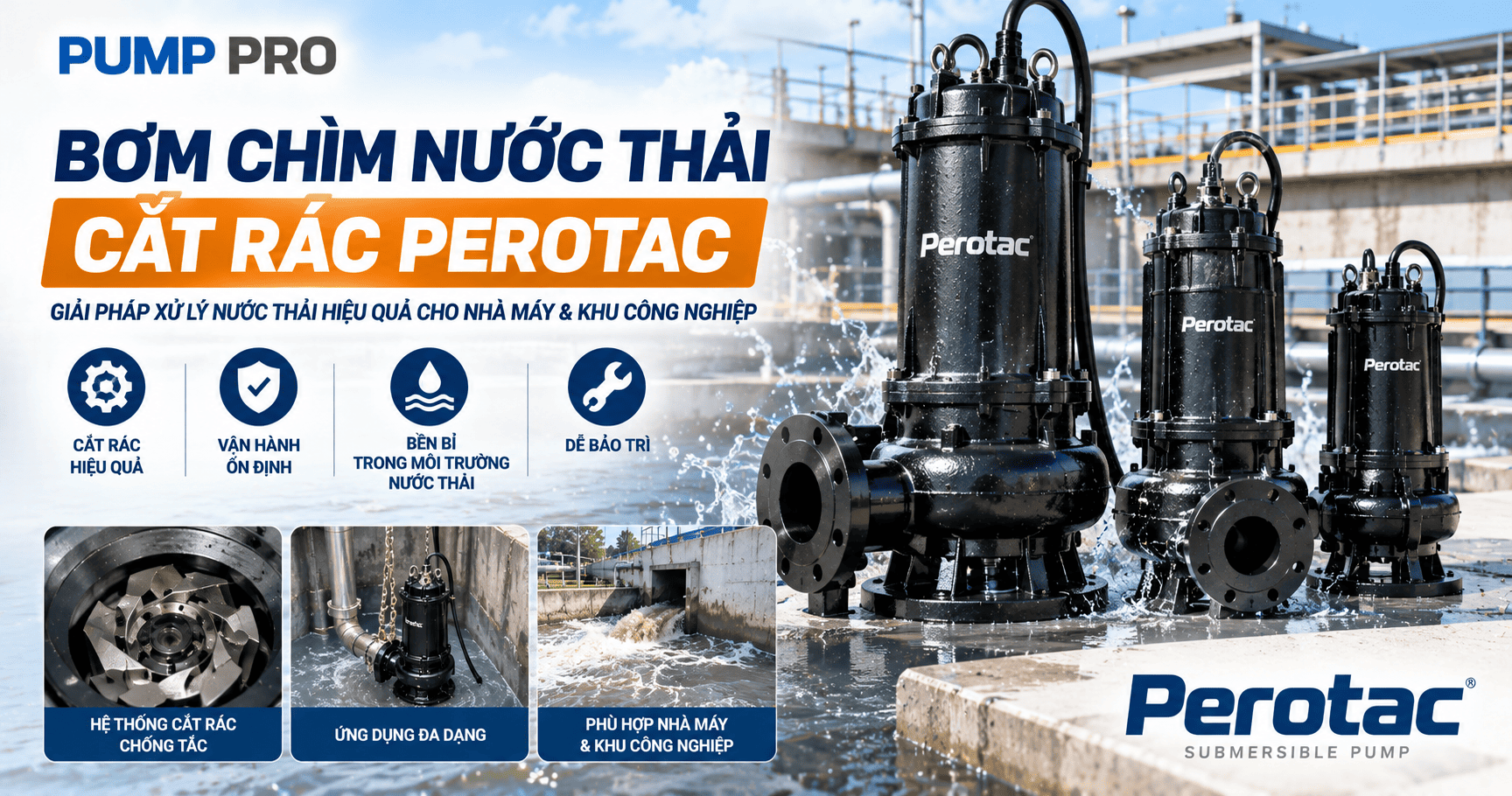 Bơm chìm nước thải cắt rác Perotac